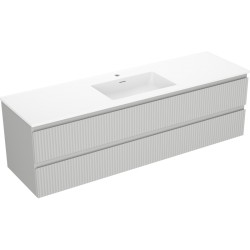 MEXEN/S - Rivel kúpeľňová skrinka 160 cm s umývadlom Otis, 2 zásuvky, reliéf, sivá mat/biela mat - 91A20-16047-2-BFF62-W18M0 (91A20-16047-2-BFF62-W18M01)