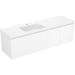 MEXEN/S - Rivel kúpeľňová skrinka 160 cm s umývadlom Otis ľavá, 1S, 1D, reliéf, biela mat (91A23-16047-3-BBFF01-W18L01)