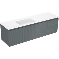 MEXEN/S - Rivel kúpeľňová skrinka 160 cm s umývadlom Otis ľavá, 1S, 1D, reliéf, grafit mat/biela mat (91A23-16047-3-BBFF66-W18L01)