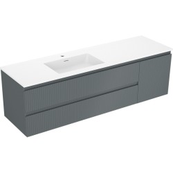 MEXEN/S - Rivel kúpeľňová skrinka 160 cm s umývadlom Otis ľavá, 2S, 1D, reliéf, grafit/biela mat (91A23-16047-3-BBFFF66-W18L01)