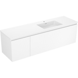 MEXEN/S - Rivel kúpeľňová skrinka 160 cm s umývadlom Otis pravá, 1S, 1D, reliéf, biela mat (91A23-16047-3-BBFF01-W18P01)