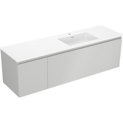 MEXEN/S - Rivel kúpeľňová skrinka 160 cm s umývadlom Otis pravá, 1S, 1D, reliéf, šedá mat/biela mat (91A23-16047-3-BBFF62-W18P01)