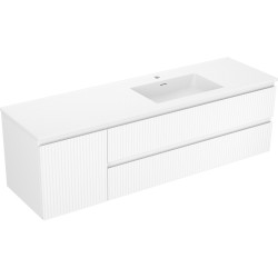 MEXEN/S - Rivel kúpeľňová skrinka 160 cm s umývadlom Otis pravá, 2S, 1D, reliéf, biela mat (91A23-16047-3-BBFFF01-W18P01)