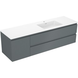 MEXEN/S - Rivel kúpeľňová skrinka 160 cm s umývadlom Otis pravá, 2S, 1D, reliéf, grafit/biela mat (91A23-16047-3-BBFFF66-W18P01)