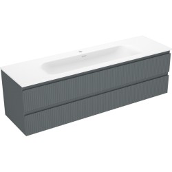 MEXEN/S - Rivel kúpeľňová skrinka 160 cm s umývadlom Vela, 2 zásuvky, reliéf, grafit mat/biela mat - 91A20-16047-2-BFF66-W23M (91A20-16047-2-BFF66-W23M01)