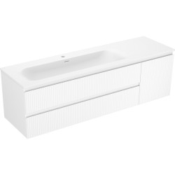 MEXEN/S - Rivel kúpeľňová skrinka 160 cm s umývadlom Vela ľavá, 2S, 1D, reliéf, biela mat (91A23-16047-3-BBFFF01-W23L01)