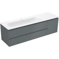 MEXEN/S - Rivel kúpeľňová skrinka 160 cm s umývadlom Vela ľavá, 2S, 1D, reliéf, grafit/biela mat (91A23-16047-3-BBFFF66-W23L01)