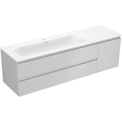 MEXEN/S - Rivel kúpeľňová skrinka 160 cm s umývadlom Vela ľavá, 2S, 1D, reliéf, šedá mat/biela mat (91A23-16047-3-BBFFF62-W23L01)