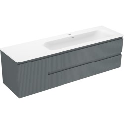 MEXEN/S - Rivel kúpeľňová skrinka 160 cm s umývadlom Vela pravá, 2S, 1D, reliéf, grafit/biela mat (91A23-16047-3-BBFFF66-W23P01)