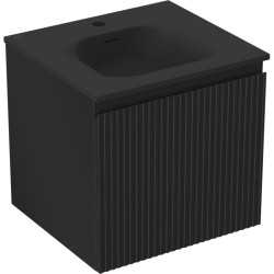 MEXEN/S - Rivel kúpeľňová skrinka 50 cm s umývadlom Vela, 1 šuplík, reliéf, čierna mat (91A20-05047-1-BF71-W23M71)