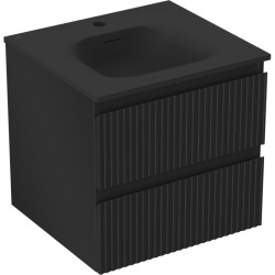 MEXEN/S - Rivel kúpeľňová skrinka 50 cm s umývadlom Vela, 2 zásuvky, reliéf, čierna mat (91A20-05047-2-BFF71-W23M71)