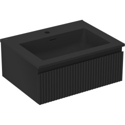 MEXEN/S - Rivel kúpeľňová skrinka 60 cm s umývadlom Otis, 1 šuplík, reliéf, čierna mat (91A20-06023-1-BF71-W18M71)