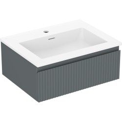 MEXEN/S - Rivel kúpeľňová skrinka 60 cm s umývadlom Otis, 1 šuplík, reliéf, grafit mat/biela mat (91A20-06023-1-BF66-W18M01)