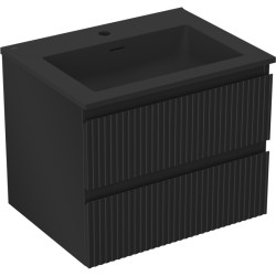 MEXEN/S - Rivel kúpeľňová skrinka 60 cm s umývadlom Otis, 2 zásuvky, reliéf, čierna mat (91A20-06047-2-BFF71-W18M71)