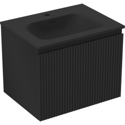 MEXEN/S - Rivel kúpeľňová skrinka 60 cm s umývadlom Vela, 1 šuplík, reliéf, čierna mat (91A20-06047-1-BF71-W23M71)