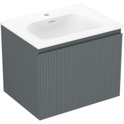 MEXEN/S - Rivel kúpeľňová skrinka 60 cm s umývadlom Vela, 1 šuplík, reliéf, grafit mat/biela mat (91A20-06047-1-BF66-W23M01)