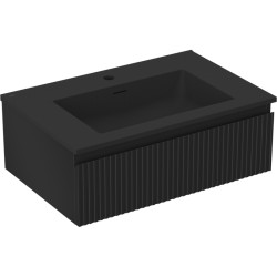 MEXEN/S - Rivel kúpeľňová skrinka 70 cm s umývadlom Otis, 1 šuplík, reliéf, čierna mat (91A20-07023-1-BF71-W18M71)