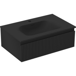 MEXEN/S - Rivel kúpeľňová skrinka 70 cm s umývadlom Vela, 1 šuplík, reliéf, čierna mat (91A20-07023-1-BF71-W23M71)