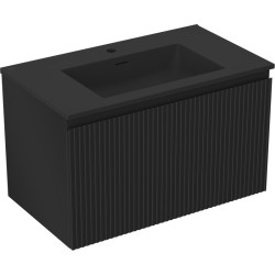 MEXEN/S - Rivel kúpeľňová skrinka 80 cm s umývadlom Otis, 1 šuplík, reliéf, čierna mat (91A20-08047-1-BF71-W18M71)