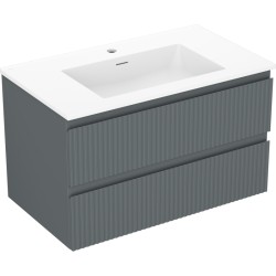 MEXEN/S - Rivel kúpeľňová skrinka 80 cm s umývadlom Otis, 2 zásuvky, reliéf, grafit mat/biela mat - 91A20-08047-2-BFF66-W18M0 (91A20-08047-2-BFF66-W18M01)
