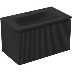 MEXEN/S - Rivel kúpeľňová skrinka 80 cm s umývadlom Vela, 1 šuplík, reliéf, čierna mat (91A20-08047-1-BF71-W23M71)