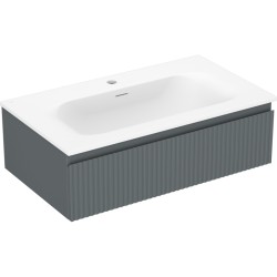 MEXEN/S - Rivel kúpeľňová skrinka 80 cm s umývadlom Vela, 1 šuplík, reliéf, grafit mat/biela mat (91A20-08023-1-BF66-W23M01)