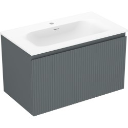 MEXEN/S - Rivel kúpeľňová skrinka 80 cm s umývadlom Vela, 1 šuplík, reliéf, grafit mat/biela mat (91A20-08047-1-BF66-W23M01)