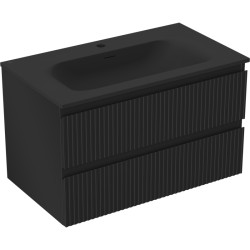 MEXEN/S - Rivel kúpeľňová skrinka 80 cm s umývadlom Vela, 2 zásuvky, reliéf, čierna mat (91A20-08047-2-BFF71-W23M71)