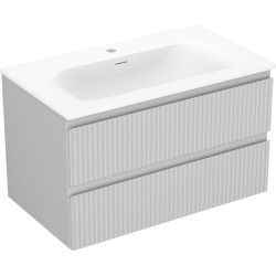 MEXEN/S - Rivel kúpeľňová skrinka 80 cm s umývadlom Vela, 2 zásuvky, reliéf, šedá mat/biela mat (91A20-08047-2-BFF62-W23M01)