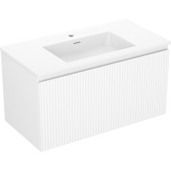 MEXEN/S - Rivel kúpeľňová skrinka 90 cm s umývadlom Otis, 1 šuplík, reliéf, biela mat (91A20-09047-1-BF01-W18M01)