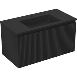 MEXEN/S - Rivel kúpeľňová skrinka 90 cm s umývadlom Otis, 1 šuplík, reliéf, čierna mat (91A20-09047-1-BF71-W18M71)