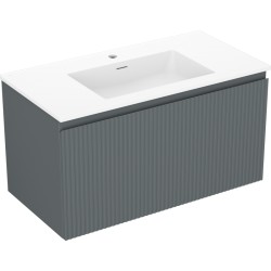 MEXEN/S - Rivel kúpeľňová skrinka 90 cm s umývadlom Otis, 1 šuplík, reliéf, grafit mat/biela mat (91A20-09047-1-BF66-W18M01)