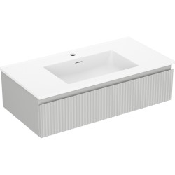 MEXEN/S - Rivel kúpeľňová skrinka 90 cm s umývadlom Otis, 1 šuplík, reliéf, šedá mat/biela mat (91A20-09023-1-BF62-W18M01)