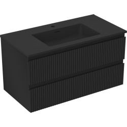MEXEN/S - Rivel kúpeľňová skrinka 90 cm s umývadlom Otis, 2 zásuvky, reliéf, čierna mat (91A20-09047-2-BFF71-W18M71)