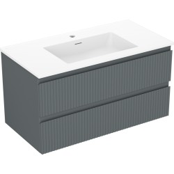 MEXEN/S - Rivel kúpeľňová skrinka 90 cm s umývadlom Otis, 2 zásuvky, reliéf, grafit mat/biela mat - 91A20-09047-2-BFF66-W18M0 (91A20-09047-2-BFF66-W18M01)
