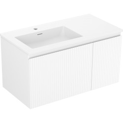 MEXEN/S - Rivel kúpeľňová skrinka 90 cm s umývadlom Otis ľavá, 1S, 1D, reliéf, biela mat (91A23-09047-3-BBFF01-W18L01)