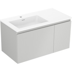 MEXEN/S - Rivel kúpeľňová skrinka 90 cm s umývadlom Otis ľavá, 1S, 1D, reliéf, šedá mat/biela mat (91A23-09047-3-BBFF62-W18L01)