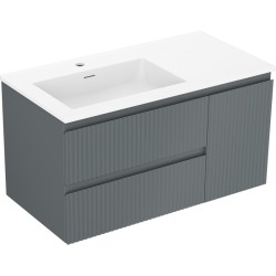 MEXEN/S - Rivel kúpeľňová skrinka 90 cm s umývadlom Otis ľavá, 2S, 1D, reliéf, grafit mat/biela mat (91A23-09047-3-BBFFF66-W18L01)