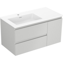 MEXEN/S - Rivel kúpeľňová skrinka 90 cm s umývadlom Otis ľavá, 2S, 1D, reliéf, šedá mat/biela mat (91A23-09047-3-BBFFF62-W18L01)