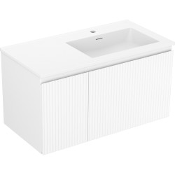 MEXEN/S - Rivel kúpeľňová skrinka 90 cm s umývadlom Otis pravá, 1S, 1D, reliéf, biela mat (91A23-09047-3-BBFF01-W18P01)