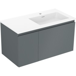 MEXEN/S - Rivel kúpeľňová skrinka 90 cm s umývadlom Otis pravá, 1S, 1D, reliéf, grafit mat/biela mat (91A23-09047-3-BBFF66-W18P01)