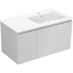 MEXEN/S - Rivel kúpeľňová skrinka 90 cm s umývadlom Otis pravá, 1S, 1D, reliéf, šedá mat/biela mat (91A23-09047-3-BBFF62-W18P01)