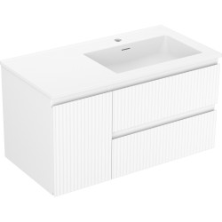 MEXEN/S - Rivel kúpeľňová skrinka 90 cm s umývadlom Otis pravá, 2S, 1D, reliéf, biela mat (91A23-09047-3-BBFFF01-W18P01)