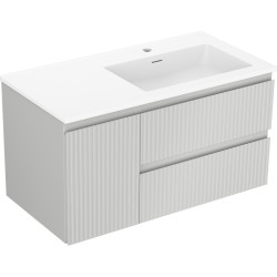 MEXEN/S - Rivel kúpeľňová skrinka 90 cm s umývadlom Otis pravá, 2S, 1D, reliéf, sivá mat/biela mat (91A23-09047-3-BBFFF62-W18P01)