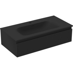 MEXEN/S - Rivel kúpeľňová skrinka 90 cm s umývadlom Vela, 1 šuplík, reliéf, čierna mat (91A20-09023-1-BF71-W23M71)