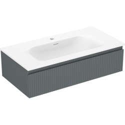 MEXEN/S - Rivel kúpeľňová skrinka 90 cm s umývadlom Vela, 1 šuplík, reliéf, grafit mat/biela mat (91A20-09023-1-BF66-W23M01)