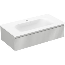 MEXEN/S - Rivel kúpeľňová skrinka 90 cm s umývadlom Vela, 1 šuplík, reliéf, šedá mat/biela mat (91A20-09023-1-BF62-W23M01)