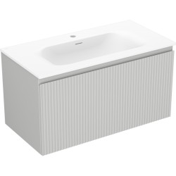 MEXEN/S - Rivel kúpeľňová skrinka 90 cm s umývadlom Vela, 1 šuplík, reliéf, šedá mat/biela mat (91A20-09047-1-BF62-W23M01)