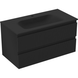 MEXEN/S - Rivel kúpeľňová skrinka 90 cm s umývadlom Vela, 2 zásuvky, reliéf, čierna mat (91A20-09047-2-BFF71-W23M71)