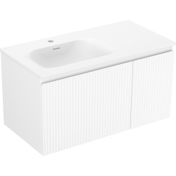 MEXEN/S - Rivel kúpeľňová skrinka 90 cm s umývadlom Vela ľavá, 1S, 1D, reliéf, biela mat (91A23-09047-3-BBFF01-W23L01)